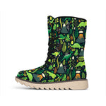 Cute Dinosaur And Floral Pattern Print Winter Boots