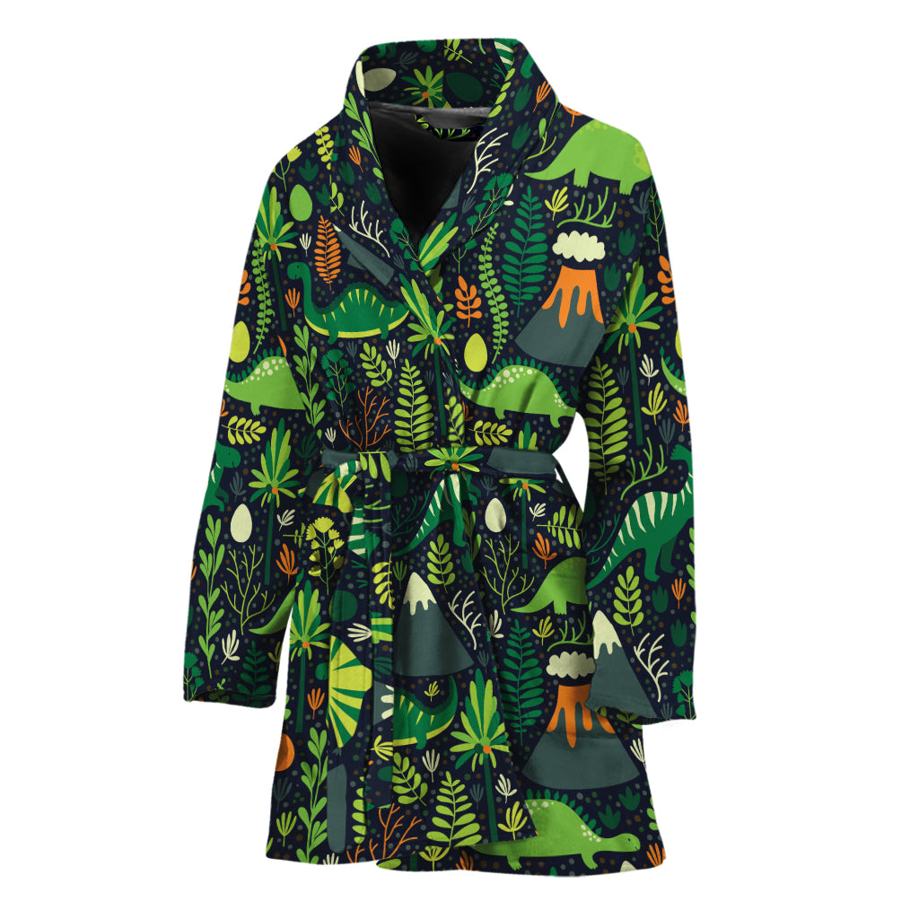 Cute Dinosaur And Floral Pattern Print Women's Bathrobe