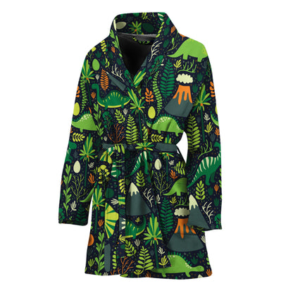 Cute Dinosaur And Floral Pattern Print Women's Bathrobe