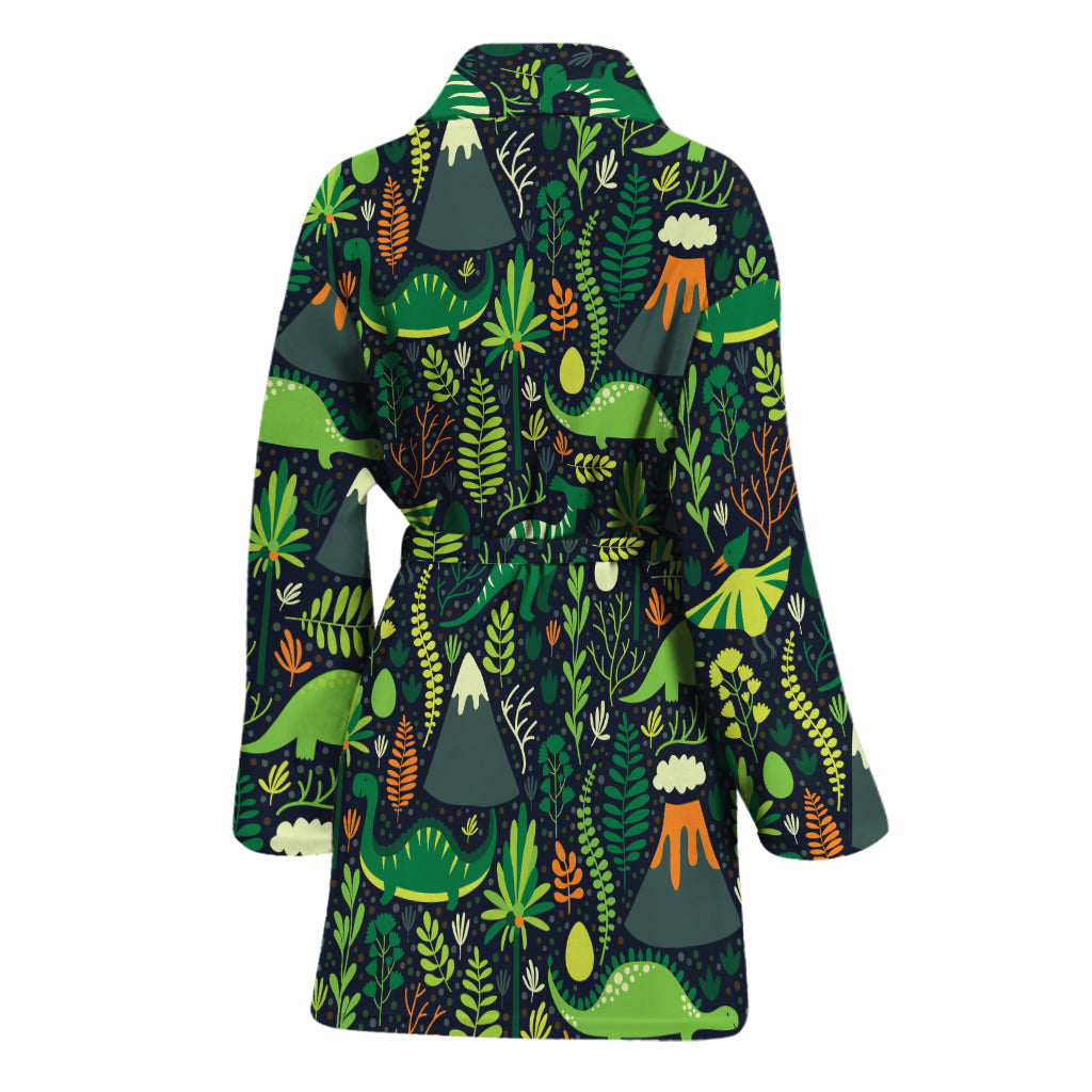 Cute Dinosaur And Floral Pattern Print Women's Bathrobe