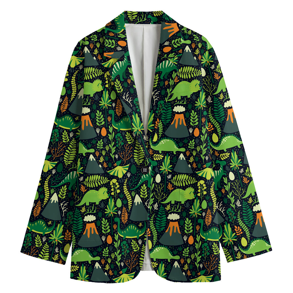Cute Dinosaur And Floral Pattern Print Women's Blazer