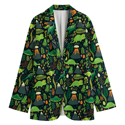 Cute Dinosaur And Floral Pattern Print Women's Blazer