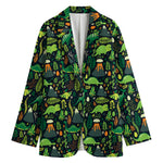 Cute Dinosaur And Floral Pattern Print Women's Cotton Blazer