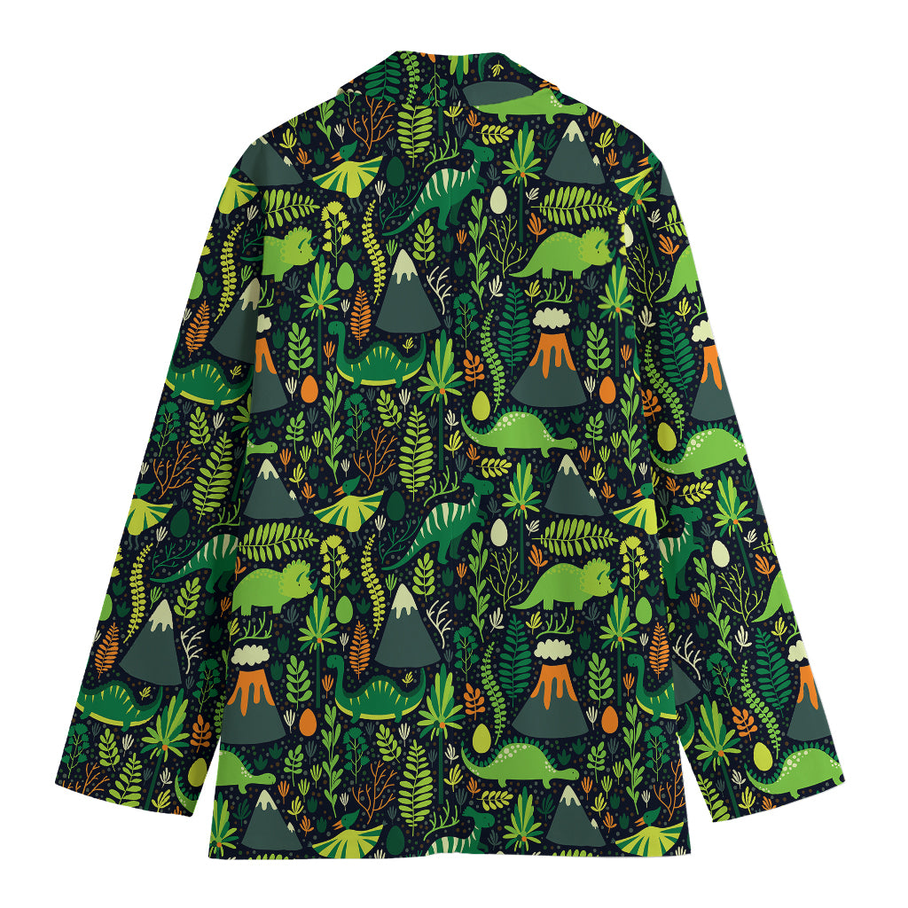 Cute Dinosaur And Floral Pattern Print Women's Cotton Blazer