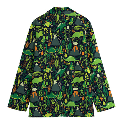 Cute Dinosaur And Floral Pattern Print Women's Cotton Blazer