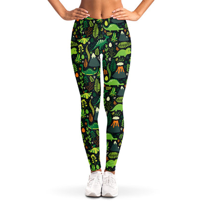 Cute Dinosaur And Floral Pattern Print Women's Leggings