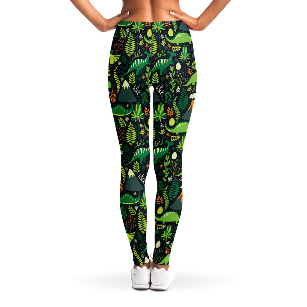 Cute Dinosaur And Floral Pattern Print Women's Leggings