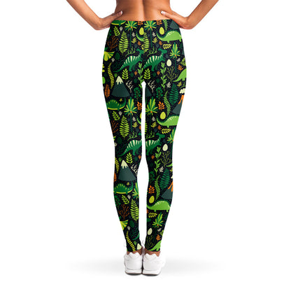 Cute Dinosaur And Floral Pattern Print Women's Leggings