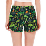 Cute Dinosaur And Floral Pattern Print Women's Split Running Shorts