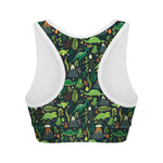 Cute Dinosaur And Floral Pattern Print Women's Sports Bra