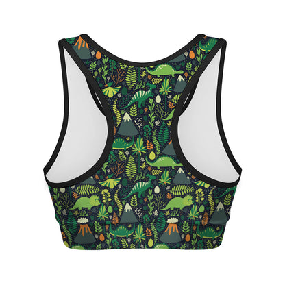 Cute Dinosaur And Floral Pattern Print Women's Sports Bra