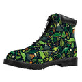 Cute Dinosaur And Floral Pattern Print Padded Collar Lace Up Boots