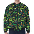 Cute Dinosaur And Floral Pattern Print Zip Sleeve Bomber Jacket