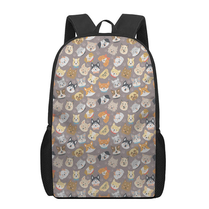 Cute Dog Emoji Pattern Print 17 Inch Backpack