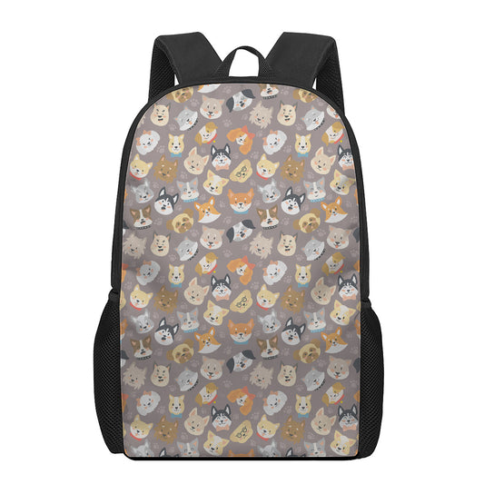 Cute Dog Emoji Pattern Print 17 Inch Backpack