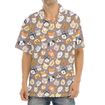 Cute Dog Emoji Pattern Print Aloha Shirt