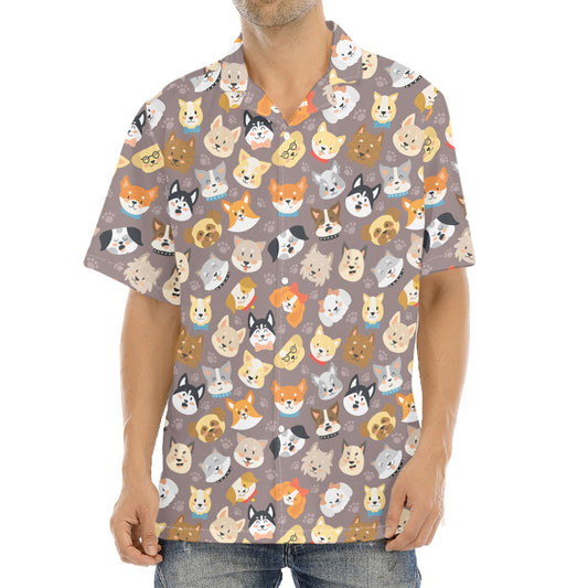 Cute Dog Emoji Pattern Print Aloha Shirt