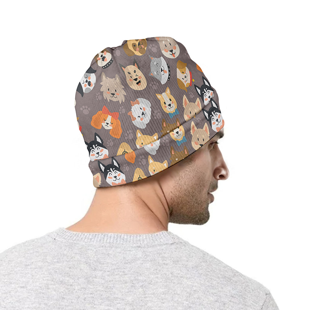 Cute Dog Emoji Pattern Print Beanie