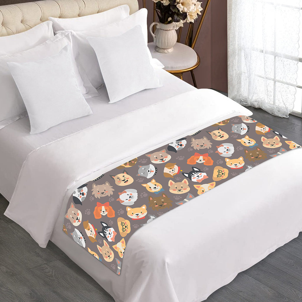Cute Dog Emoji Pattern Print Bed Runner