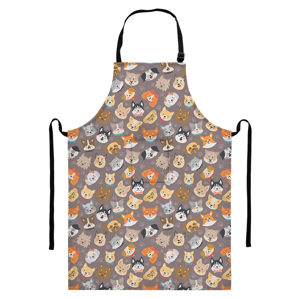 Cute Dog Emoji Pattern Print Bib Apron With Pocket