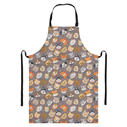 Cute Dog Emoji Pattern Print Bib Apron With Pocket