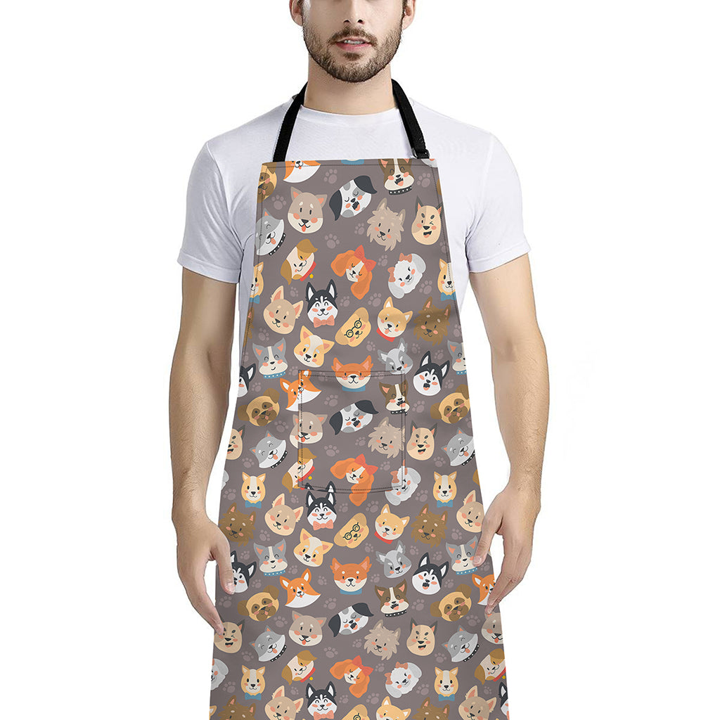 Cute Dog Emoji Pattern Print Bib Apron With Pocket