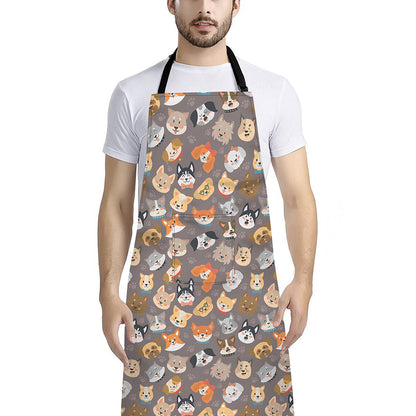 Cute Dog Emoji Pattern Print Bib Apron With Pocket