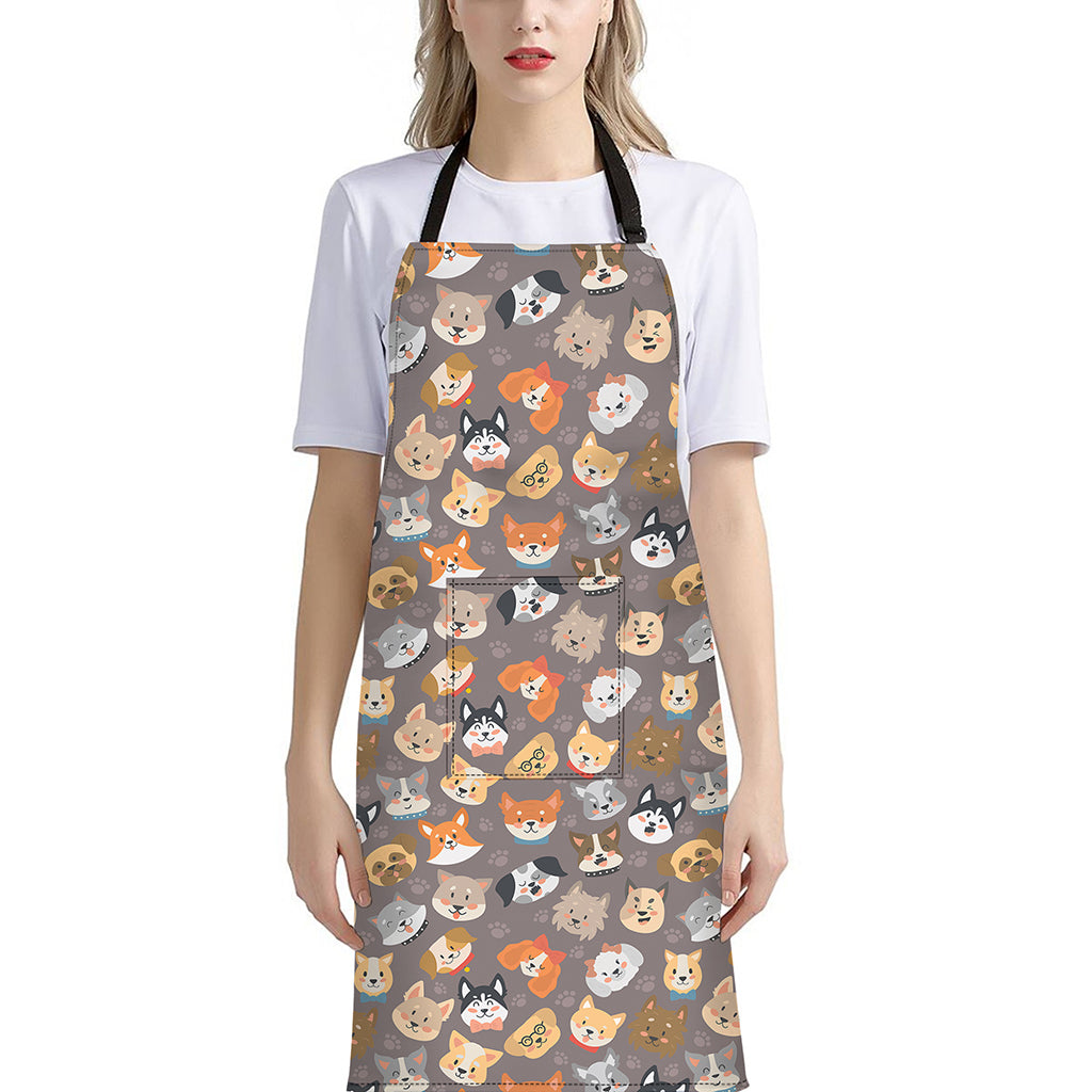 Cute Dog Emoji Pattern Print Bib Apron With Pocket