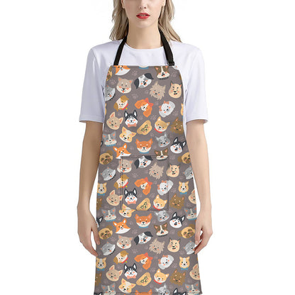 Cute Dog Emoji Pattern Print Bib Apron With Pocket