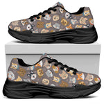 Cute Dog Emoji Pattern Print Black Chunky Shoes