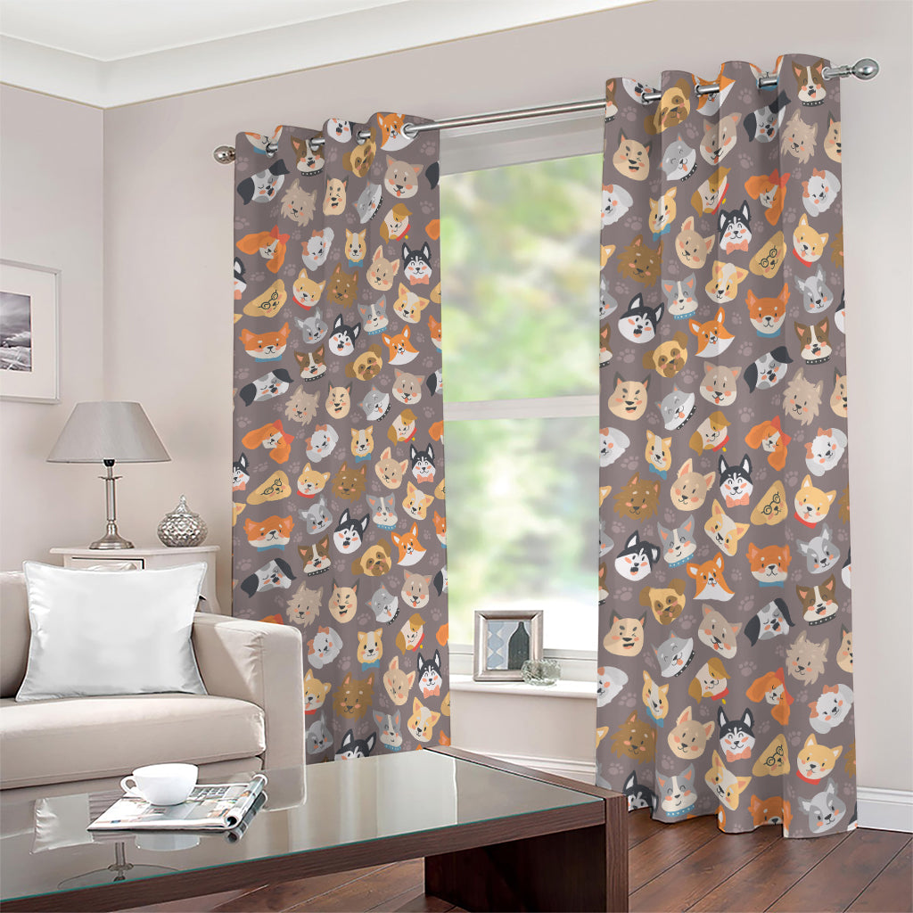 Cute Dog Emoji Pattern Print Blackout Grommet Curtains