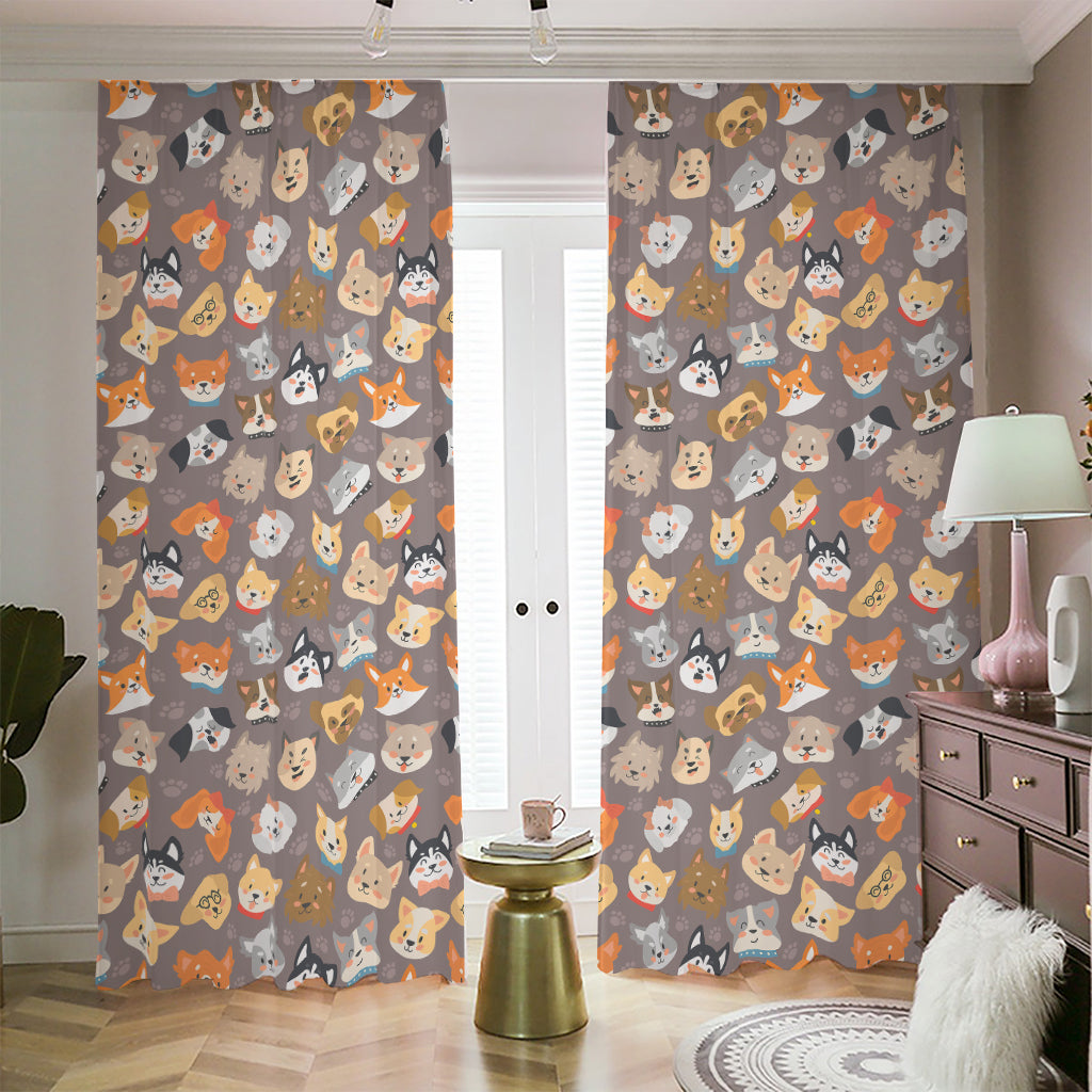 Cute Dog Emoji Pattern Print Blackout Pencil Pleat Curtains