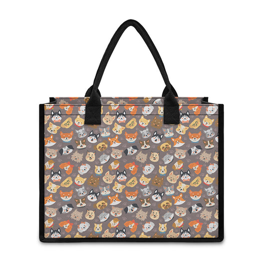 Cute Dog Emoji Pattern Print Canvas Tote Bag