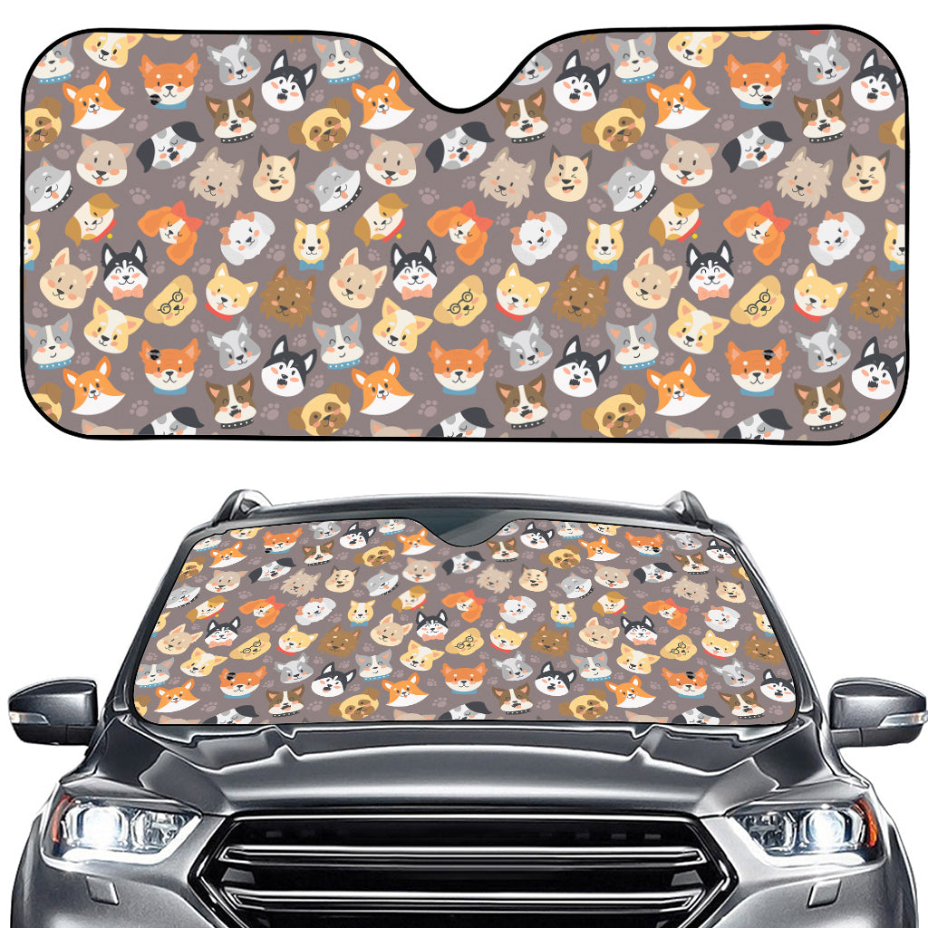 Cute Dog Emoji Pattern Print Car Windshield Sun Shade