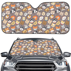 Cute Dog Emoji Pattern Print Car Windshield Sun Shade