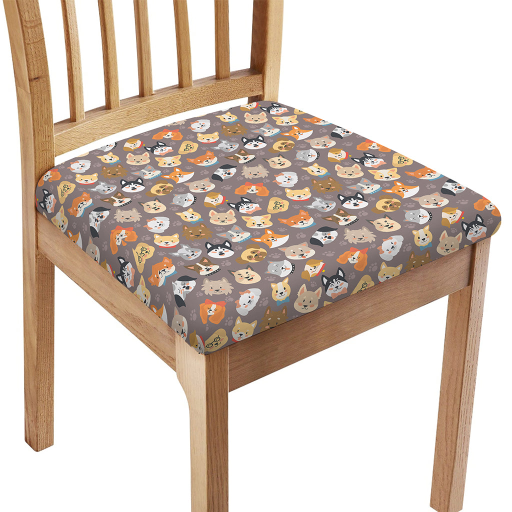 Cute Dog Emoji Pattern Print Chair Cushion Cover