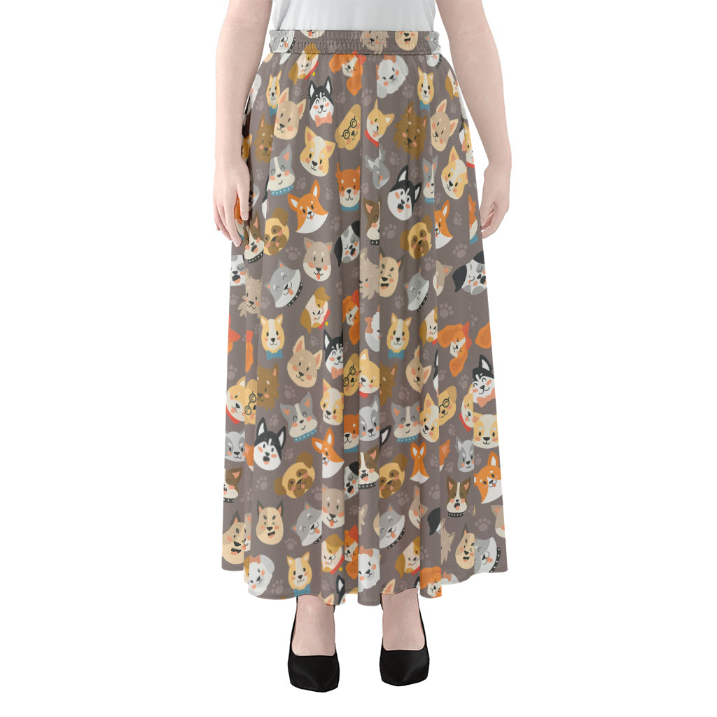 Cute Dog Emoji Pattern Print Chiffon Maxi Skirt