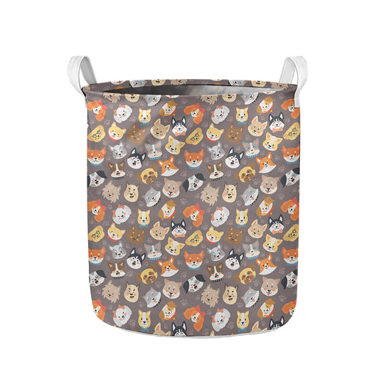 Cute Dog Emoji Pattern Print Collapsible Laundry Basket