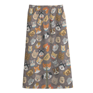 Cute Dog Emoji Pattern Print Cotton Front Slit Maxi Skirt