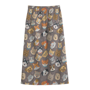 Cute Dog Emoji Pattern Print Cotton Front Slit Maxi Skirt