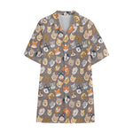 Cute Dog Emoji Pattern Print Cotton Hawaiian Shirt