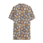 Cute Dog Emoji Pattern Print Cotton Hawaiian Shirt