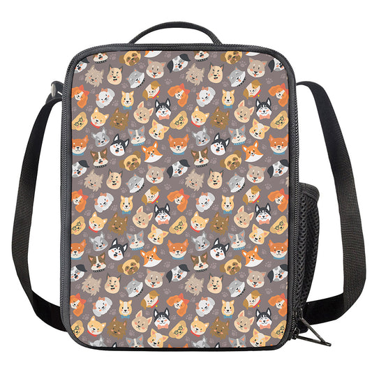 Cute Dog Emoji Pattern Print Crossbody Lunch Bag