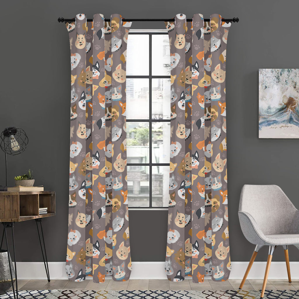 Cute Dog Emoji Pattern Print Curtain
