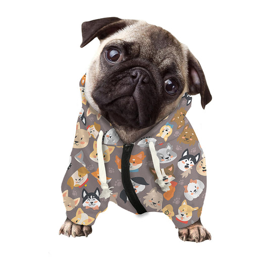 Cute Dog Emoji Pattern Print Dog Zip Up Hoodie
