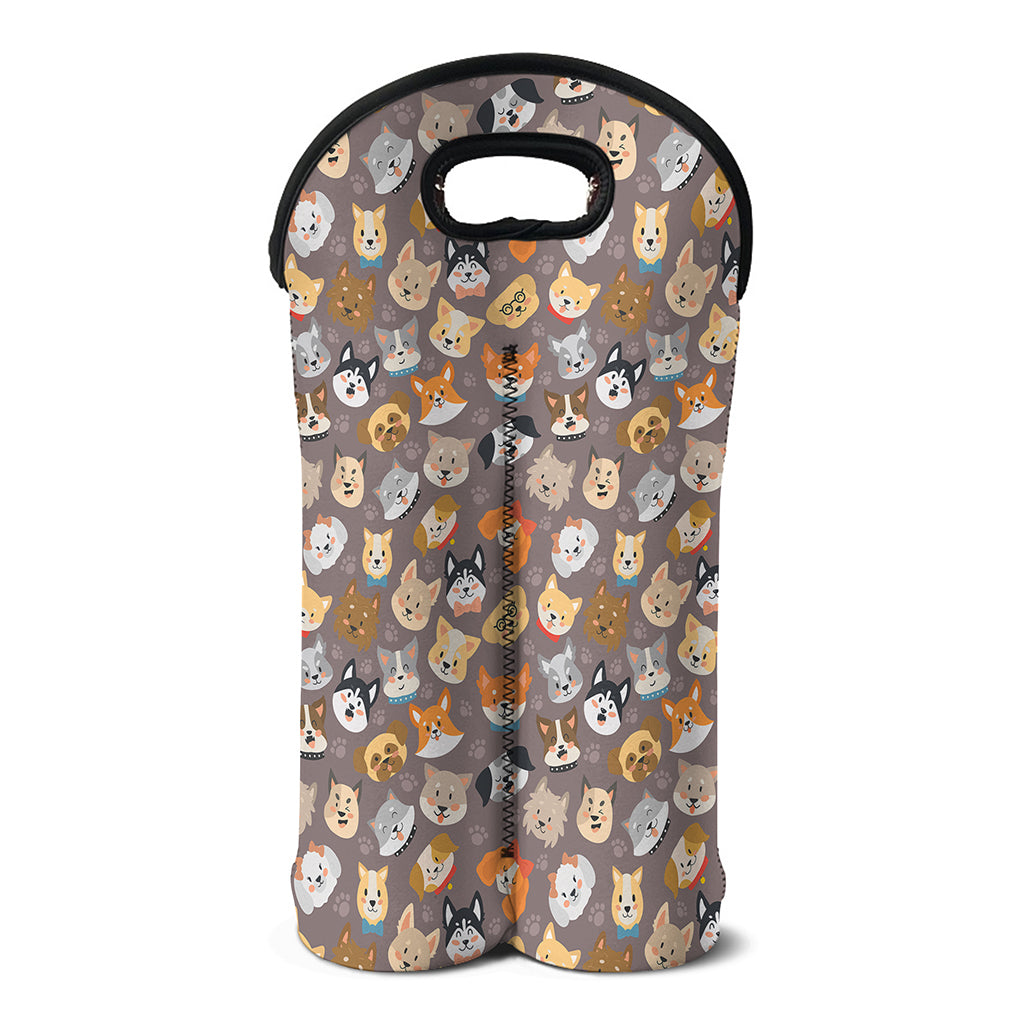 Cute Dog Emoji Pattern Print Double Neoprene Wine Tote