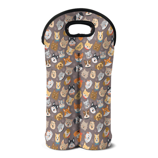 Cute Dog Emoji Pattern Print Double Neoprene Wine Tote