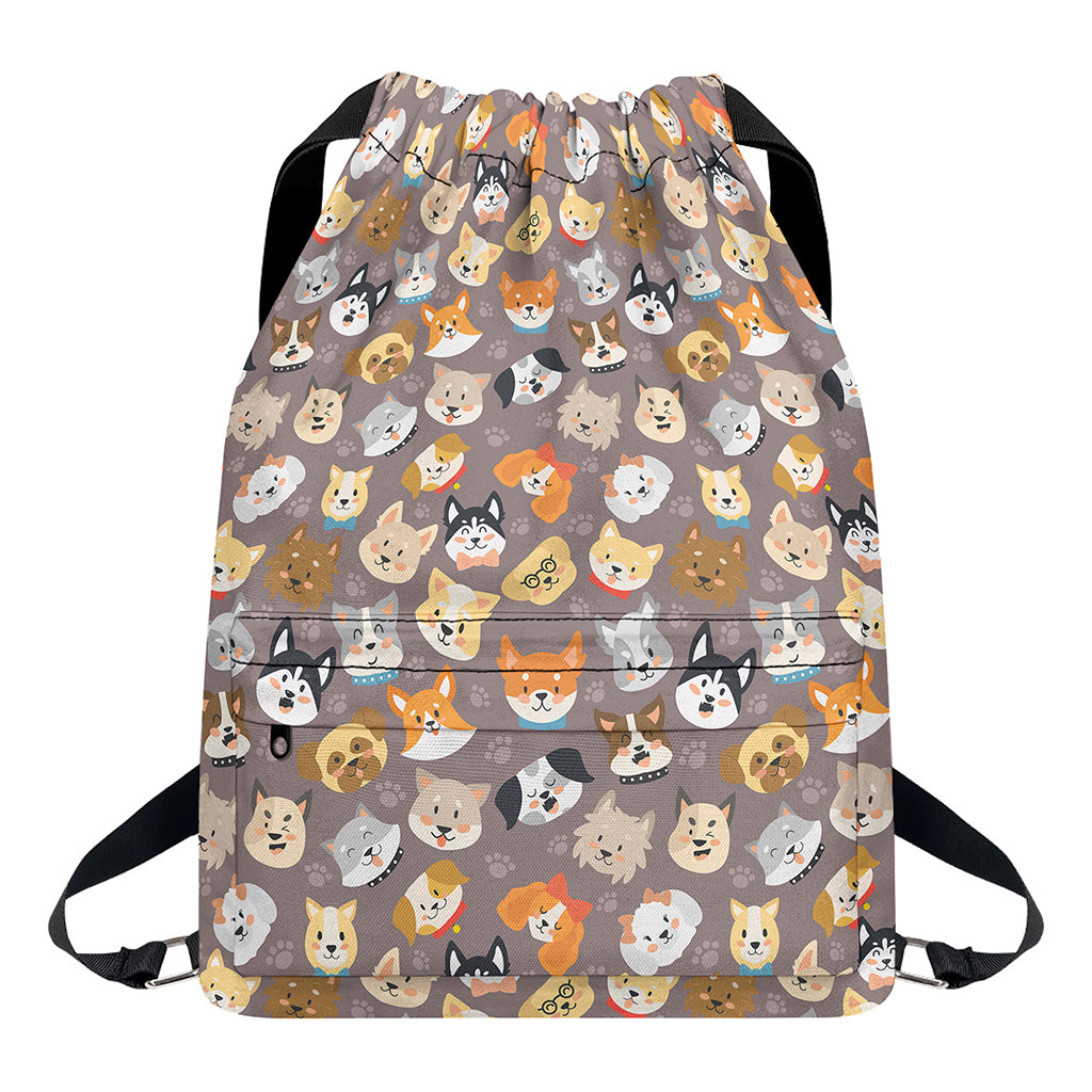 Cute Dog Emoji Pattern Print Drawstring Backpack