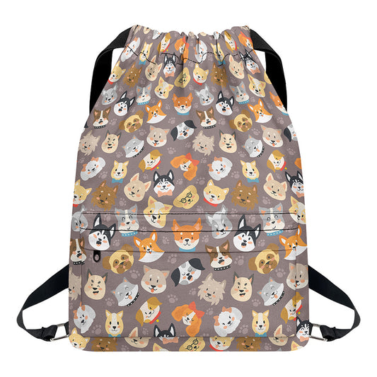 Cute Dog Emoji Pattern Print Drawstring Backpack