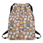 Cute Dog Emoji Pattern Print Drawstring Backpack